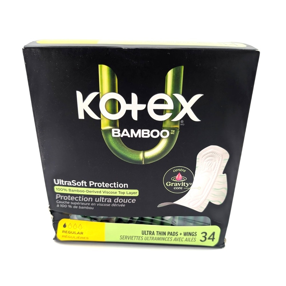 Kotex BAMBOO Ultra Thin REGULAR Pads with Wings, Ultra Soft Protection  -34 Pads